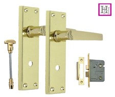Bathroom Door Handle Brass Finish Lever Straight Handles Internal + Bath Lock