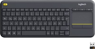 Logitech K400 Plus Kabellose Touch-TV-Tastatur, Deutsches QWERTZ-Layout- Schwarz