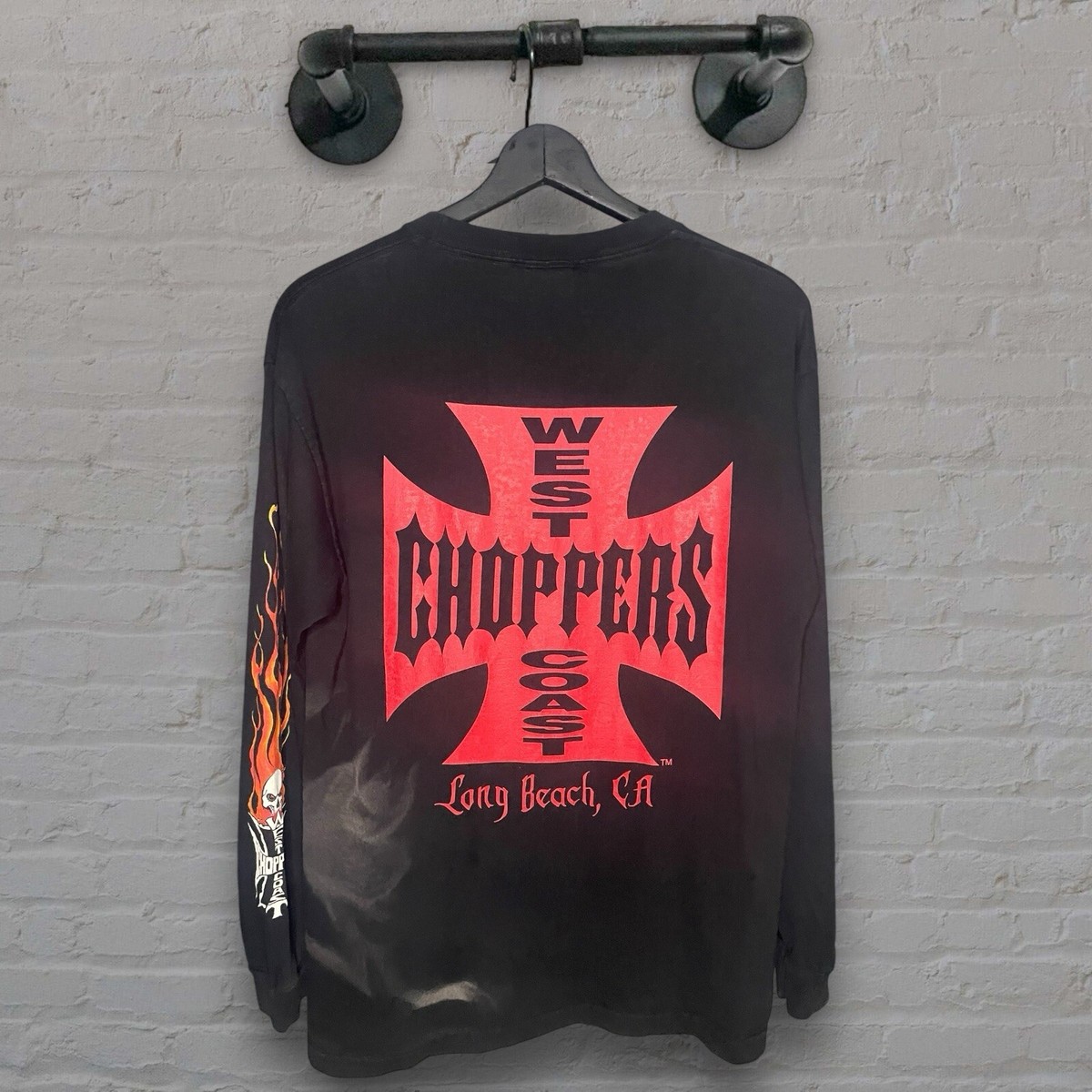VTG West Coast Choppers CFL Black Fire Flame Skull Long VTG West Coast Choppers CFL Black Fire Flame Skull Long