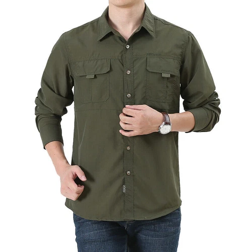 Mens Quick Dry Long Sleeve Shirts Breathable Hiking Work Military Army Shirt Top - Picture 24 of 38
