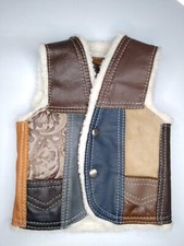 Vintage Genuine Leather Kids Sherpa Button Up Vest Made In Mexico