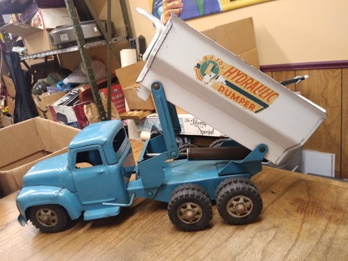 Vtg Buddy L Hydraulic Dumper Pressed Steel 19" Tin toy Dump Truck 1960's USA Blu - Picture 11 of 12