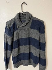 Gap Kids Boys Long Sleeve Shawl Neck Pull Over Blue Gray Stripe Sweater Size XXL