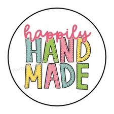 30 HAPPILY HANDMADE ENVELOPE SEALS LABELS STICKERS 1.5" ROUND