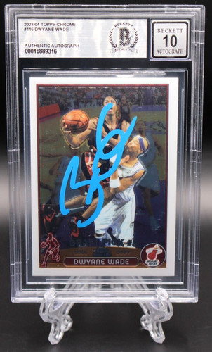 DWYANE WADE SIGNED 2003-04 TOPPS CHROME ROOKIE RC CARD #115 BECKETT BGS BAS 10