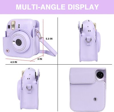 Housse Caméra Instax Mini 12/11 Leebotree - Sacoche Cuir PU Violet Avec Bandoulière