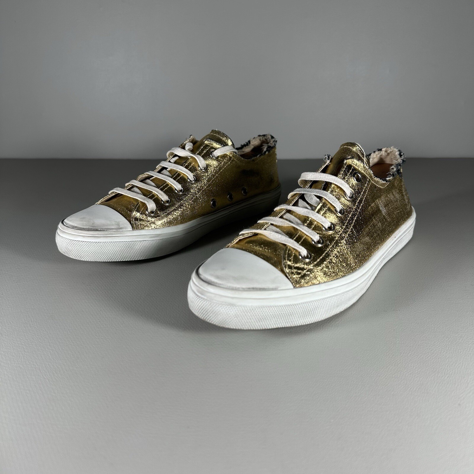 rare sneakers basse YSL Saint Laurent Paris Bedford invecchiate oro metallizzato taglio