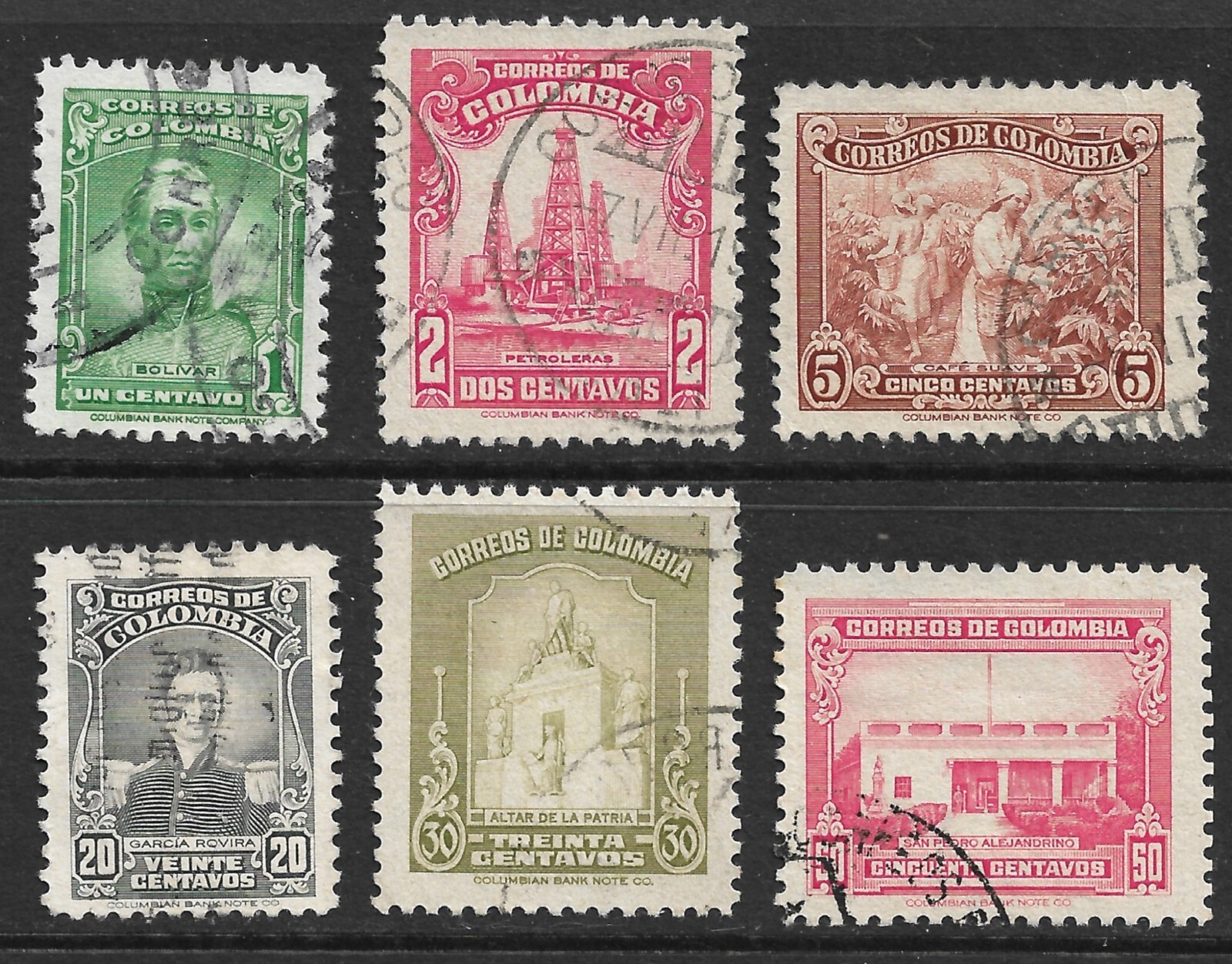 Colombia Scott 497-502 VF Used Set Issued 1944-45