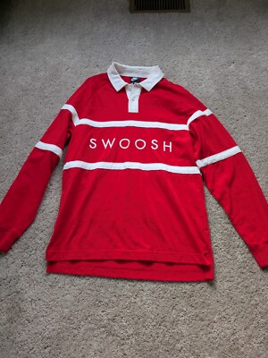Nike Rugby Swoosh Shirt Mens M Medium Red Spell Out Long Sleeve Polo
