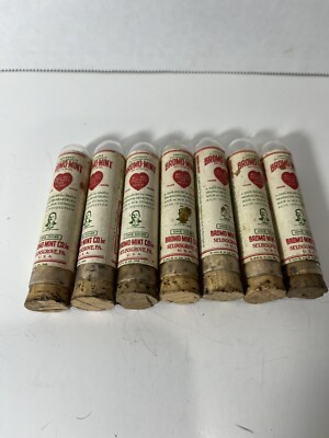 Lot Of 7 Vintage Empty Glass Tubes Of Bromo-Mint With Original Cork Stoppers