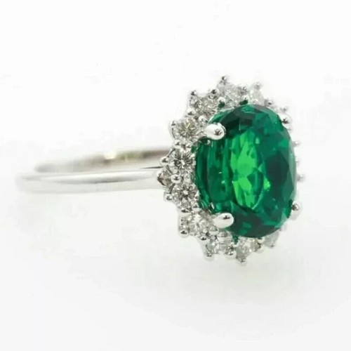 Esmeralda Verde Piedra Anillo 10K Oro Blanco Macizo Joyería para Mujer Alianzas - Imagen 3 de 5