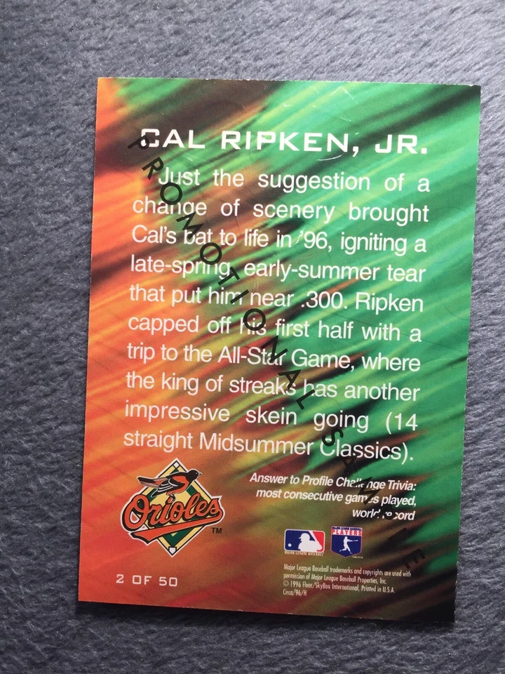 Cal Ripken Jr 1996 Fleer Circa BOSS Embossed Promo - Image 2 of 2