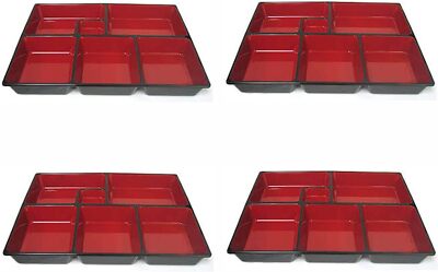 Plastic Bento Box Lacquered 6 Compartment 11.75x9.5 inch Made in
