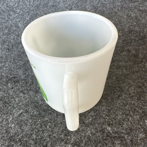 1950'S ROBIN HOOD Hazel Atlas Milk Glass Handled Mug 3" White Green Vintage - Picture 5 of 20
