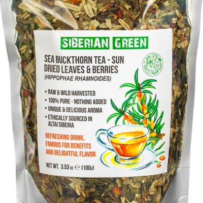 Siberian Green Sea Buckthorn Tea 100g Sun Dried Loose Leaf Organic Fairtrade