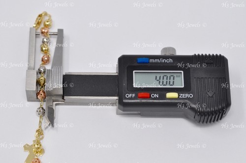 14k 3 tone tri gold Rosary bead diamond cut ball bracelet 3.70 grams #11950 - Picture 8 of 9