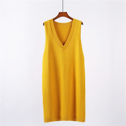 Damen Strick Weste Solide Tank Tops Ripp Saum Midikleid V-Ausschnitt Locker Freizeit - Bild 7 von 22