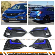 FOR 17-21 CIVIC HATCHBACK BLUE TRIM FRONT + REAR BUMPER FOG LIGHT GARNISH COVERS