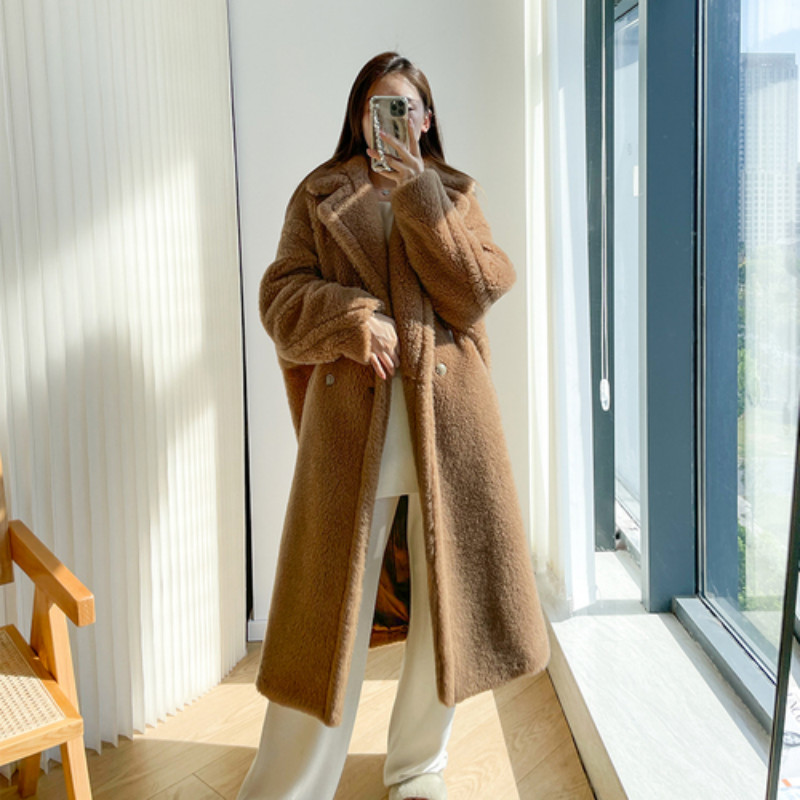 Winter teddy bear fur coat women's alpaca high-end fur profile mid