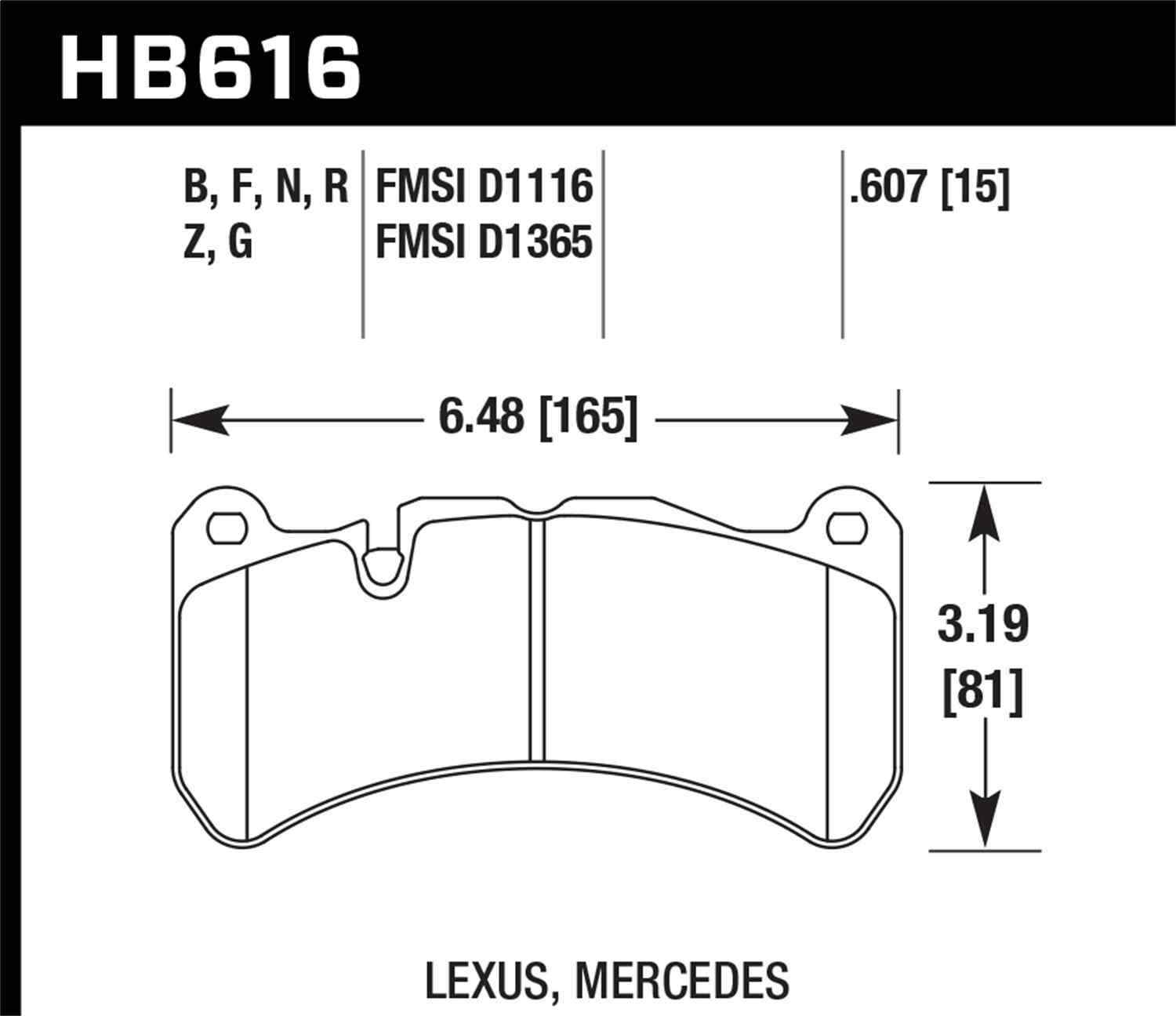 HAWK HB616G.607 Disc Brake Pads for Alfa Romeo Lexus Mercedes Ferrari Maserati