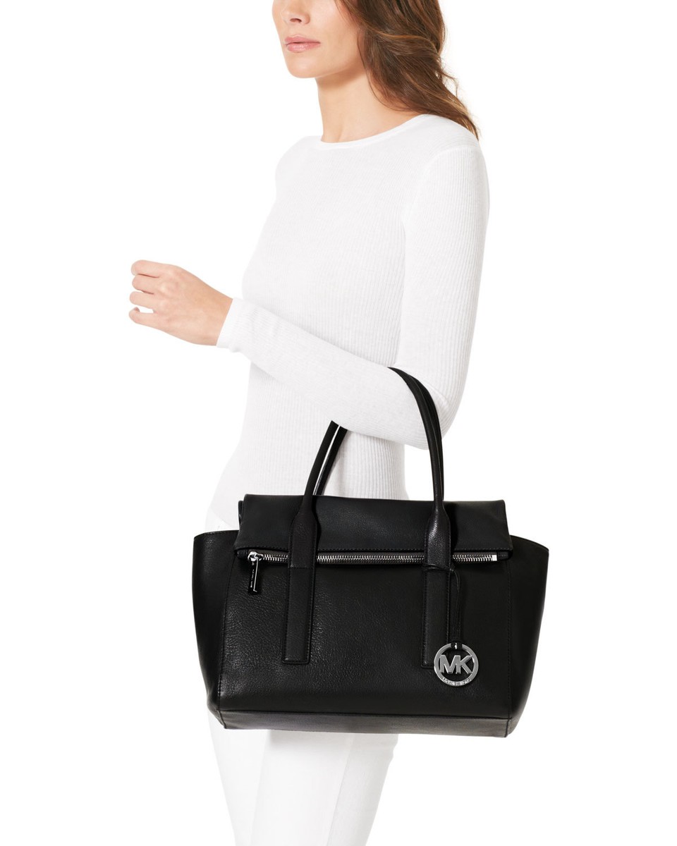NEW MICHAEL KORS TIPPI BLACK GENUINE LEATHER LARGE SATCHEL,PURSE 