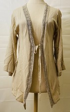 NWT Cable  Gauge Ladies Beige Open Front Cardigan  Sz S with Crochet Trim