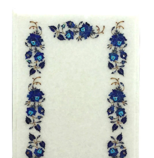 15"x 10" White Marble Center Coffee Table Top Lapis Mosaic Inlay Work Home Decor - Image 2 of 4