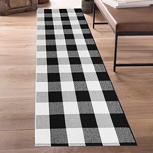 Buffalo Plaid Runner Rug 2x6 Feet Checkered Runner Rug 2' x 6' Black and White - Picture 2 of 7