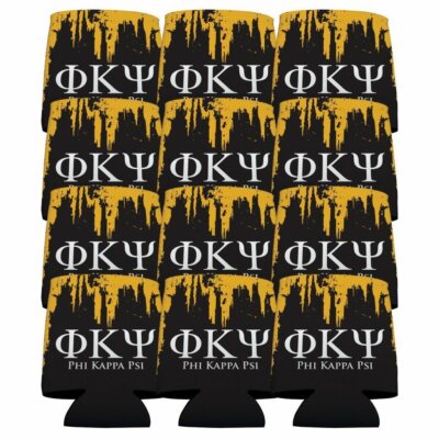 Phi Kappa Psi Can Cooler Set of 12 - Greek Letters & Gold and Black FREE SHIPPIN