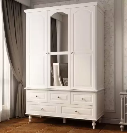Armoire Wardrobe with Mirror White Bedroom Closet 3 Doors Drawers