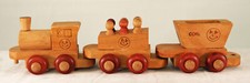 Vintage Wooden Toy Train Set - 3 Pieces: Engine, Passenger Car,  Hopper