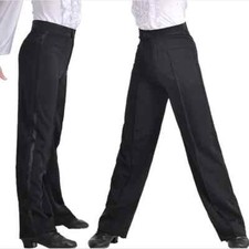 Modern Latin Dance Pants Men Boys Satin Trousers Ballroom Performance Black