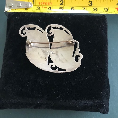 SIAM BLACK VINTAGE STERLING SILVER LEAF PENDANT OR BROOCH NIELLO - Picture 3 of 3