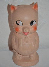 Vtg RARE Pig w Overalls & Shirt Piggy-Bank made in USA, 6 3/8"compressed wood?