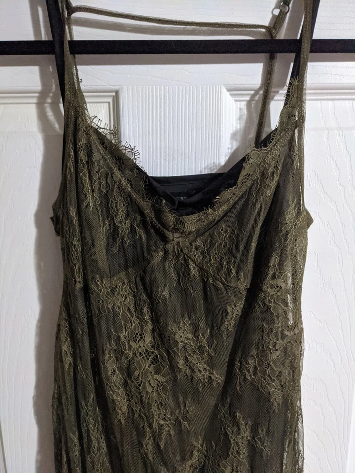 Camiseta sin mangas Diesel Lavinia XS verde oliva forrada con cuentas larga única festival boho Foto 3 de 4