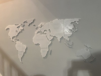 3D-gedruckte Weltkarte weiß/schwarz