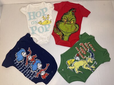 Lot Of Baby Boy 0-3 3-6 Months Dr Seuss Bodysuit Clothes Grinch Pop Thing 
