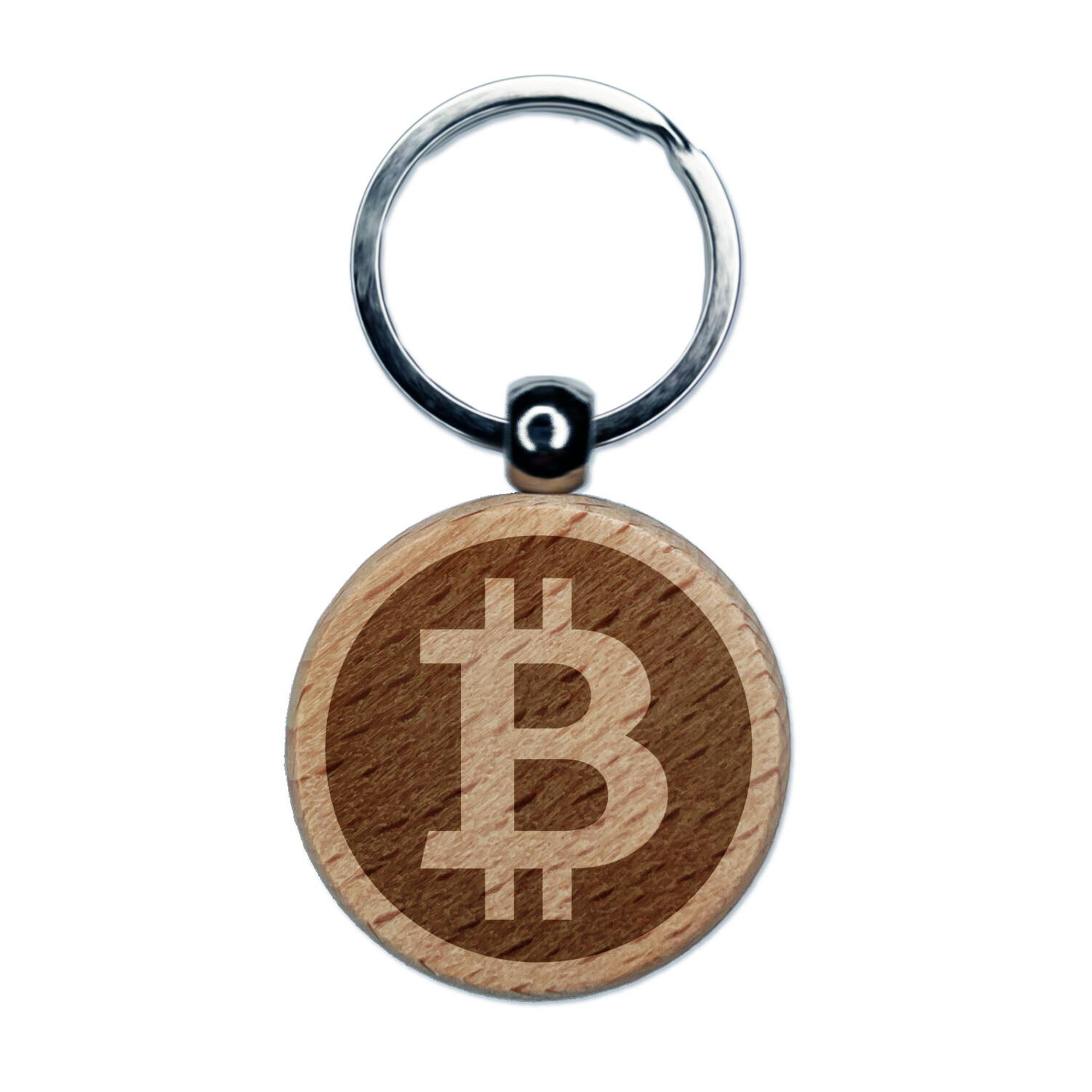 Bitcoin Inverted Symbol Engraved Wood Keychain Cryptocurrency Gift