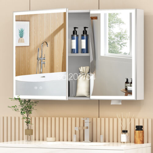Bathroom Aluminum LED Lighted Medicine Cabinet Double Sides Mirrors Wall-Mounted