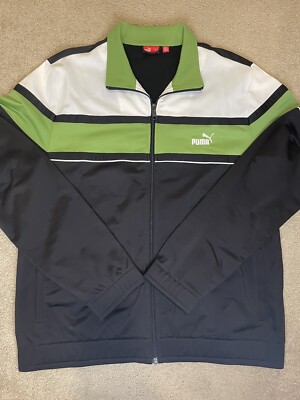PUMA Black White & Olive Green Track Jacket Size Large L