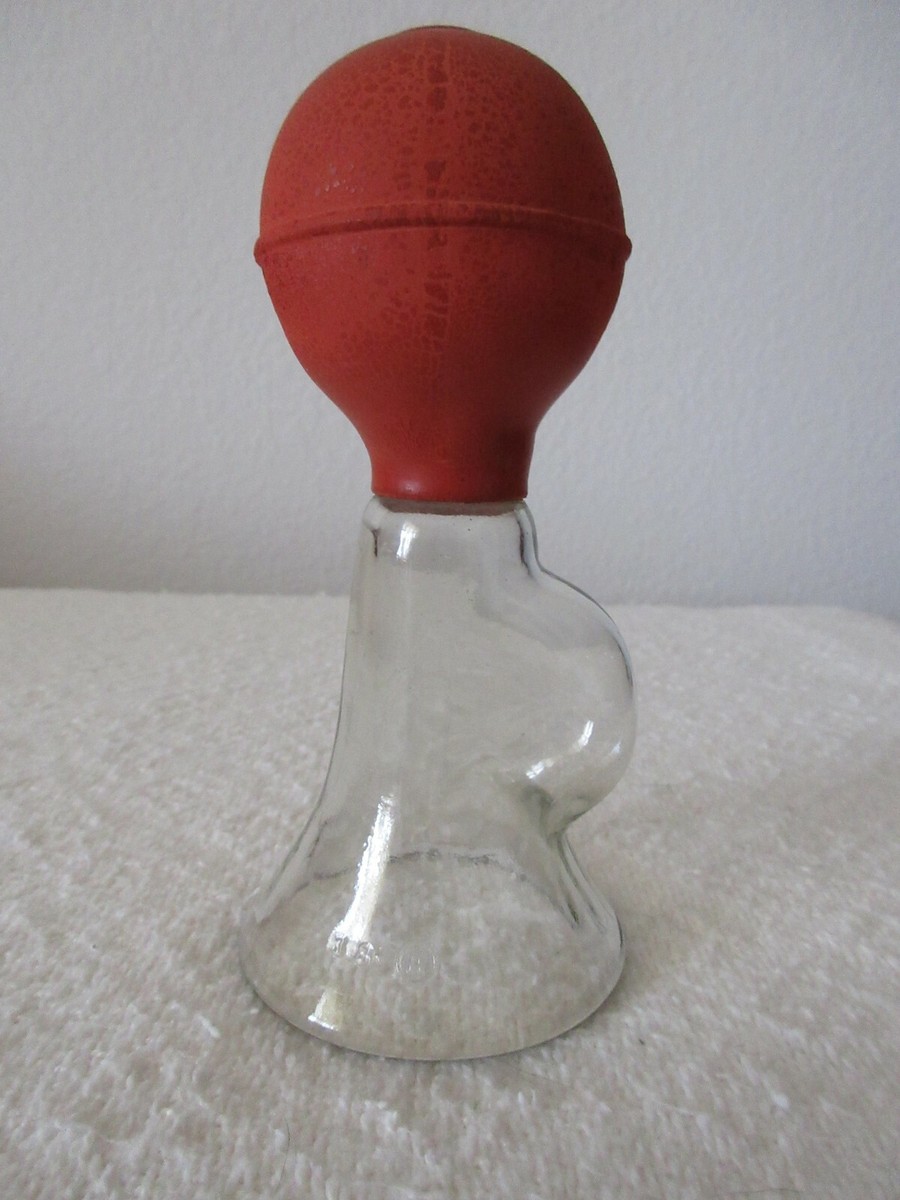 ANTIQUE BREAST PUMP GLASS NURSING BABY FEEDING bottle with Rubber