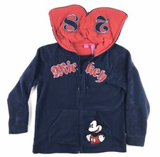 Vintage DISNEY Mickey Mouse Blue Fleece Full Zip Hood Jacket Kids L 12-14 