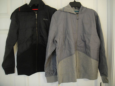 DKNY NWT Boys Mix Tuvok Hoodie Jacket Zip Hooded Gray Black M 12 14 L 16 18 
