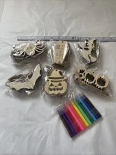  60 PCS Wooden Slices Hanging Ornaments Crafts for Kids DIY Halloween