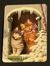 (2Z) Modern playing card of two cats at a frosted window