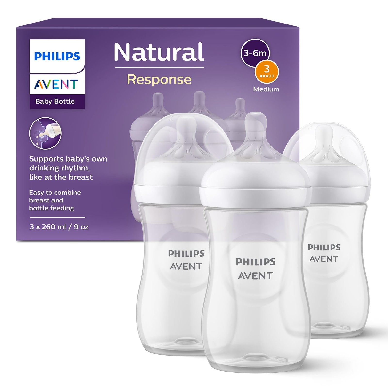 Avent Philips Avent Natural Response Baby Bottles - 3X Baby Bottles, Bpa Free, Scy903/03 - Image 7