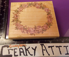 ROSE OVAL FRAME WREATH FLOWER RUBBER STAMP STAMPEDE 593H CREAKYATTIC