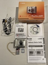Canon PowerShot A580 8.0MP Digital Camera w/ SD Card Original Box WORKS Great  