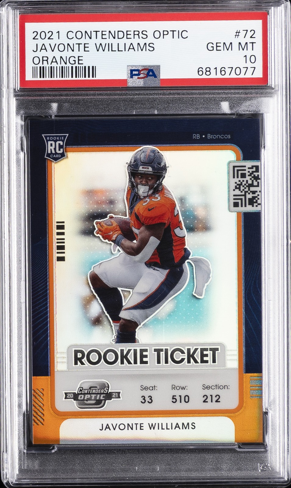 Javonte Williams Panini Contenders Optic #72 Orange