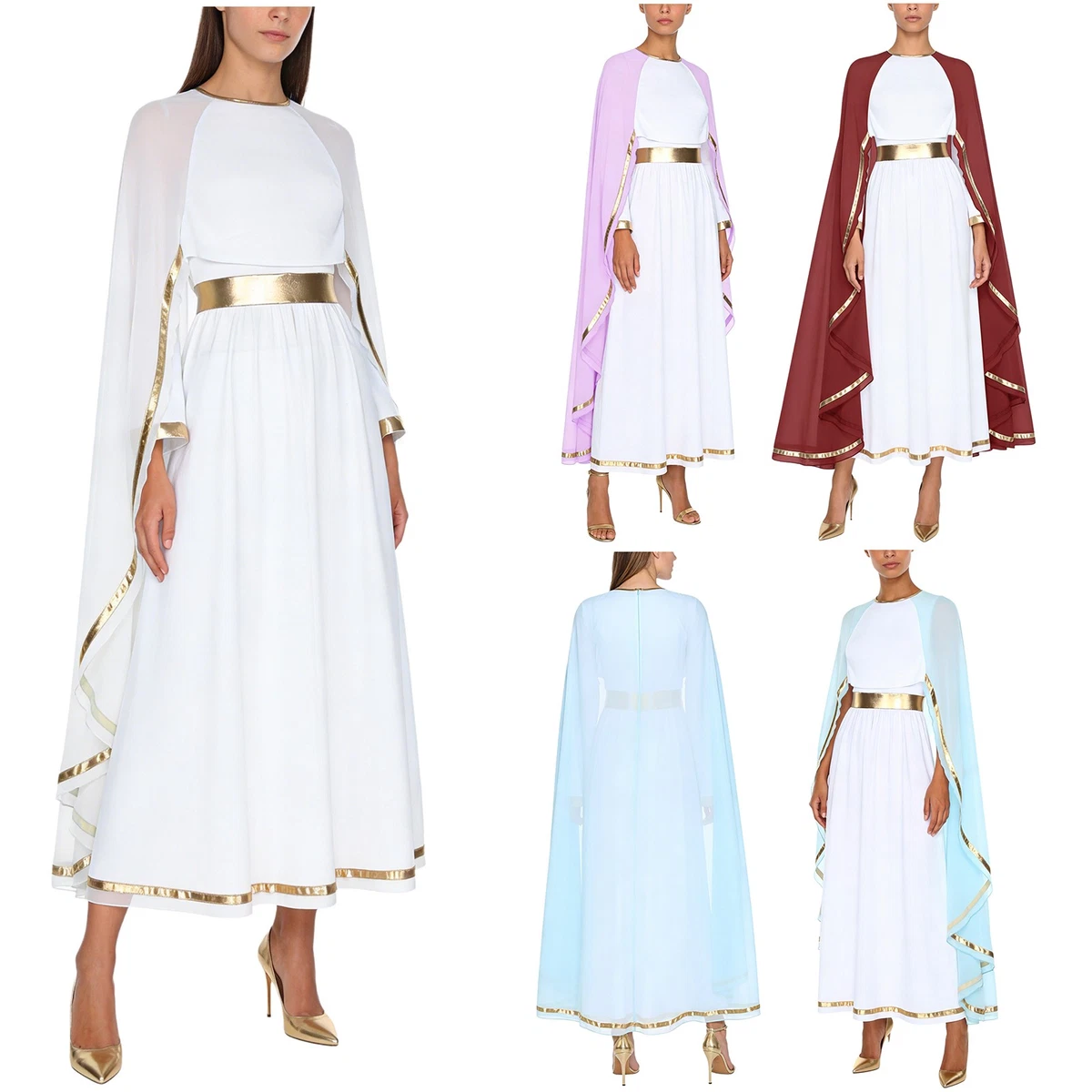 knee length dresses for ladies Red and White Toga Womens Costume